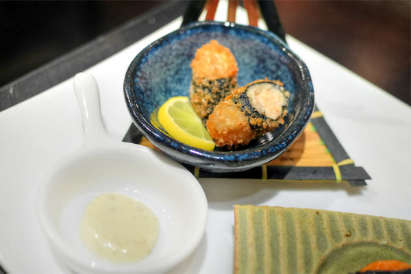 Zensai: Renkon Lotus Root Mochi with Shrimp