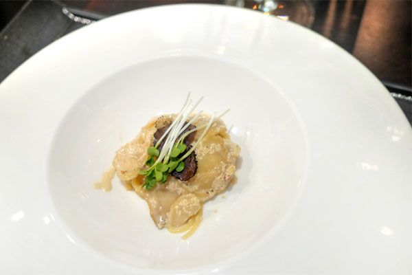 Shiizakana, spaghettini with abalone, pickled cod roe, Burgundy truffles