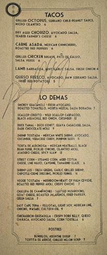 Tacoteca Menu