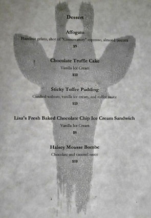 JiRaffe Dessert Menu