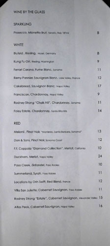 Twenty Eight Wine List