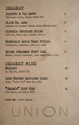 Union Dessert Menu