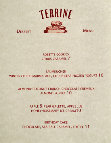 Terrine Dessert Menu