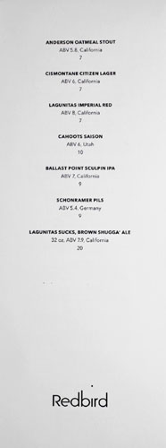 Redbird Beer List