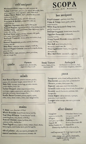 Scopa Italian Roots Menu