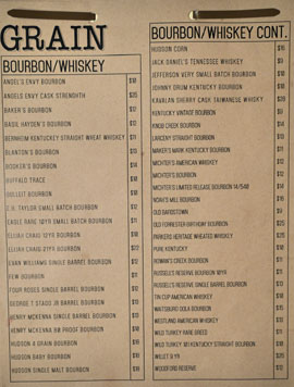 Playa Provisions - Grain Whiskey List: Bourbon/Whiskey