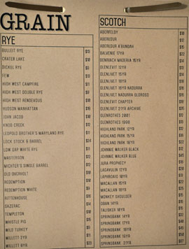 Playa Provisions - Grain Whiskey List: Rye, Scotch