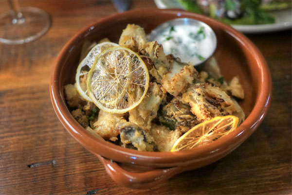 Fried wild mushrooms, Persian garlic sauce