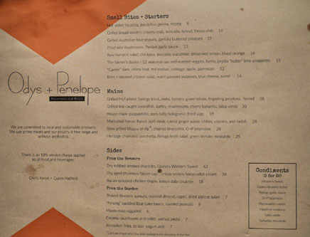 Odys + Penelope Menu