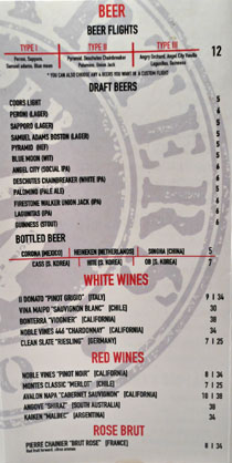 Quarters Korean BBQ Beer/Wine List