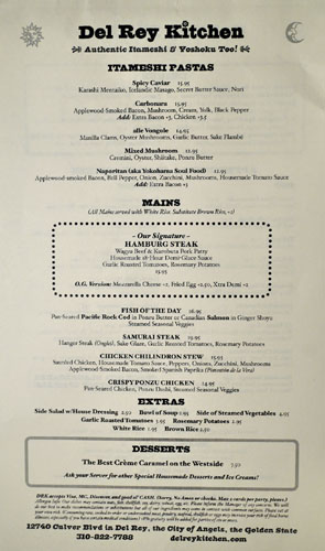 Del Rey Kitchen Menu