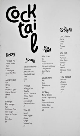 Cadet Cocktail List