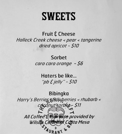 The North Left Dessert Menu