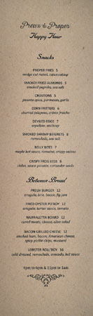 Preux & Proper Happy Hour Menu