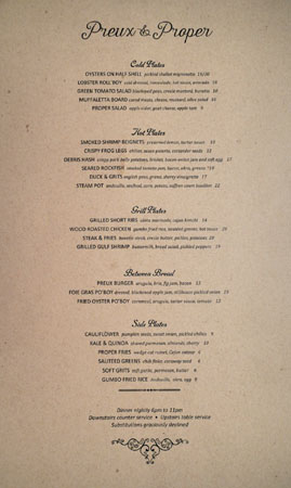 Preux & Proper Menu