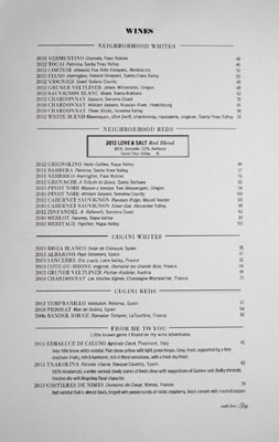 Love & Salt Wine List