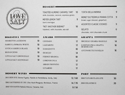 Love & Salt Dessert Menu