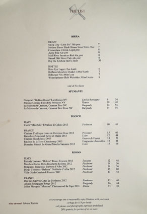 Bucato Beer/Wine List