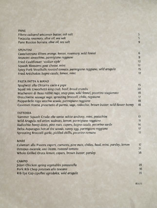 Bucato Menu