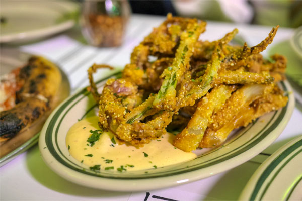 cornmeal fried spring onion, chili aioli