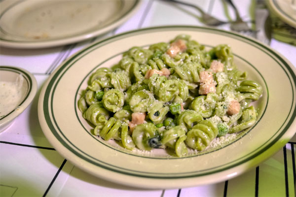 nettle conchiglia, ham, peas, truffle fonduta