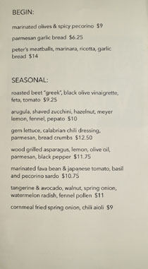 Jon & Vinny's Menu: Begin / Seasonal