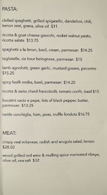 Jon & Vinny's Menu: Pasta / Meat