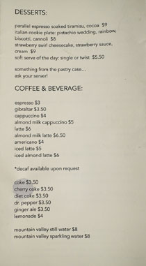 Jon & Vinny's Menu: Desserts / Coffee & Beverage