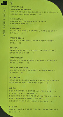 Juniper & Ivy Cocktail/Beer List