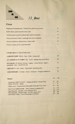 Coin de Rue 13ème Menu