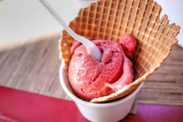 Strawberry Rhubarb Sorbet + Waffle Cone