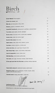 Birch Menu