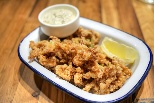 ho-jo style clam strips with bread & butter tartar sauce