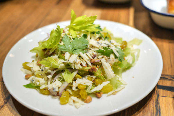 'Ants on a log' celery salad, marinated raisins, Bayley Hazen blue cheese, peanuts