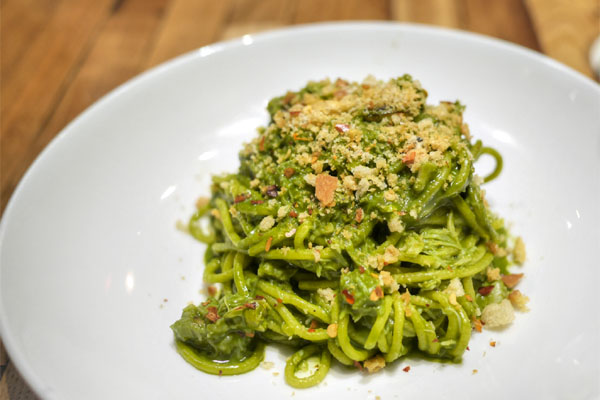 spaghetti, dungeness crab, ramp butter, chiles, breadcrumbs, preserved lemon