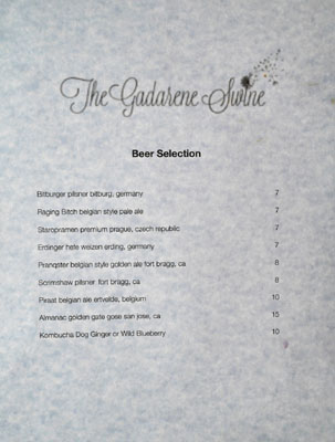 The Gadarene Swine Beer List