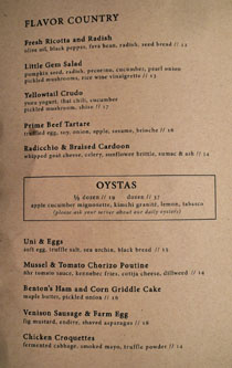 Ox & Son Menu