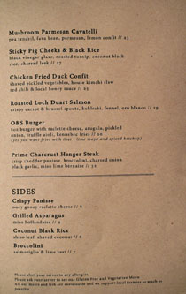 Ox & Son Menu