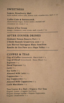 Ox & Son Dessert Menu