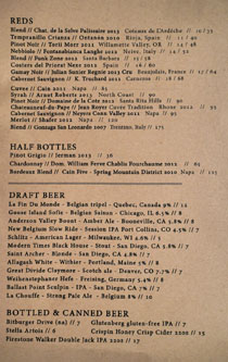 Ox & Son Wine/Beer List