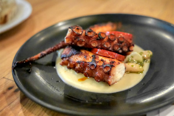 beer-braised octopus, local squid and chorizo, asturian white beans