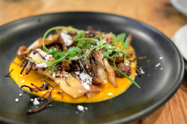 wild mushrooms a la plancha, duck jus, heirloom carrots, eucalyptus