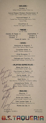 B.S. Taqueria Menu