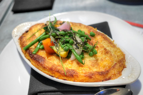 Cottage pie, glazed vegetables, Yukon mashed potatoes, cheddar