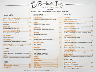 Butcher's Dog Menu