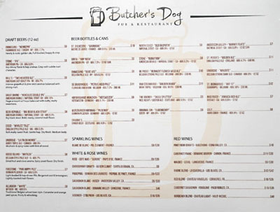 Butcher's Dog Beer & Wine List