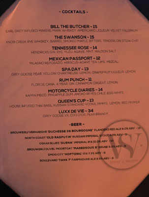 Steak & Whisky Cocktail & Beer List