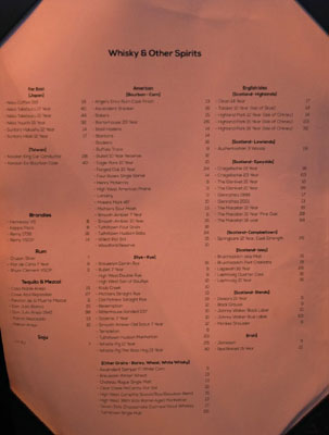 Steak & Whisky Spirits List