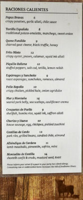 Pueblo Menu: Raciones Calientes