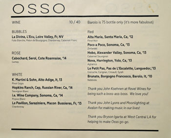 Osso Wine List